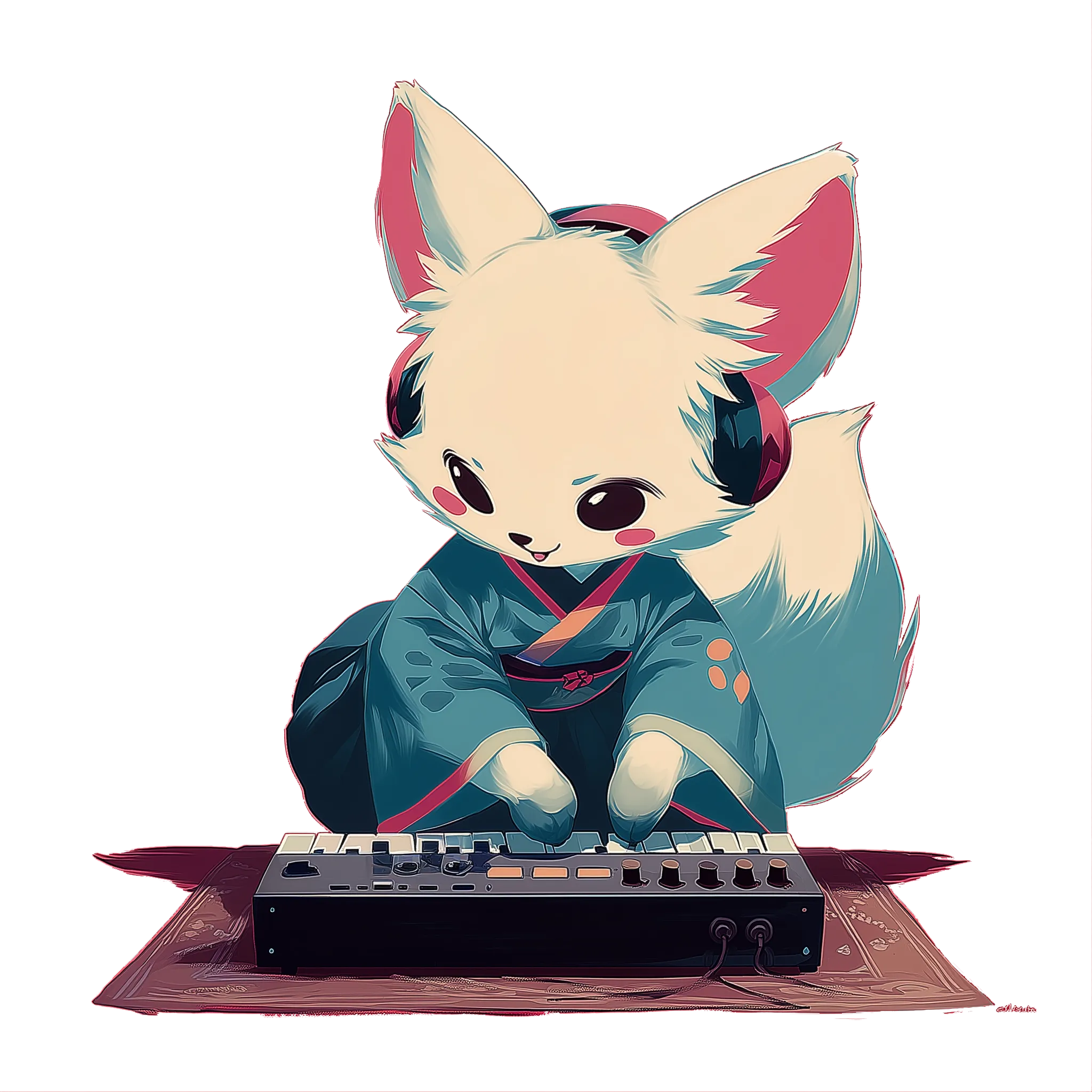 Shirune, the MMT mascot, playing a synth